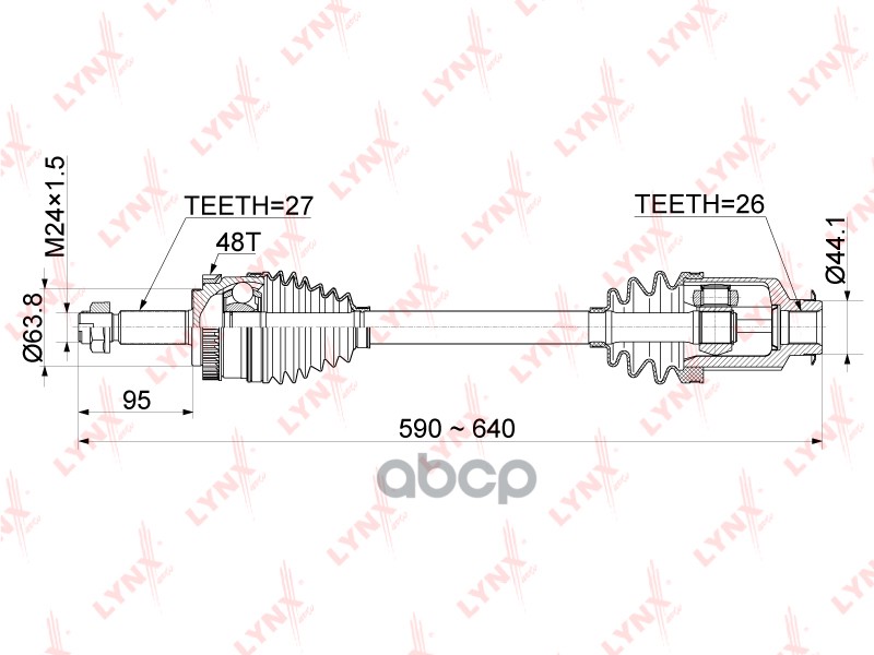 Привод в сборе передний R KIA Sportage(SL) 2.0 4WD 10> LYNXauto арт. cd-1073a