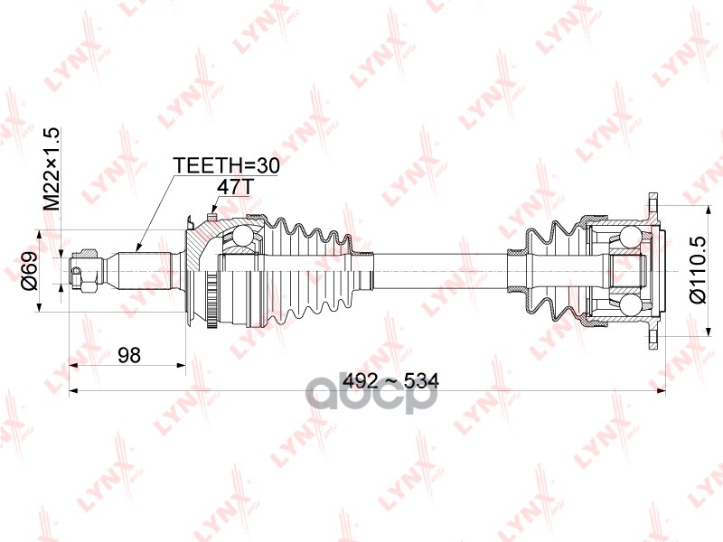 Привод в сборе передний R подходит для MITSUBISHI L200(KA/KB) 2.5D 05-15 / Pajero Sport II 3.2D-3.5 08 CD-1086A LYNXauto арт....