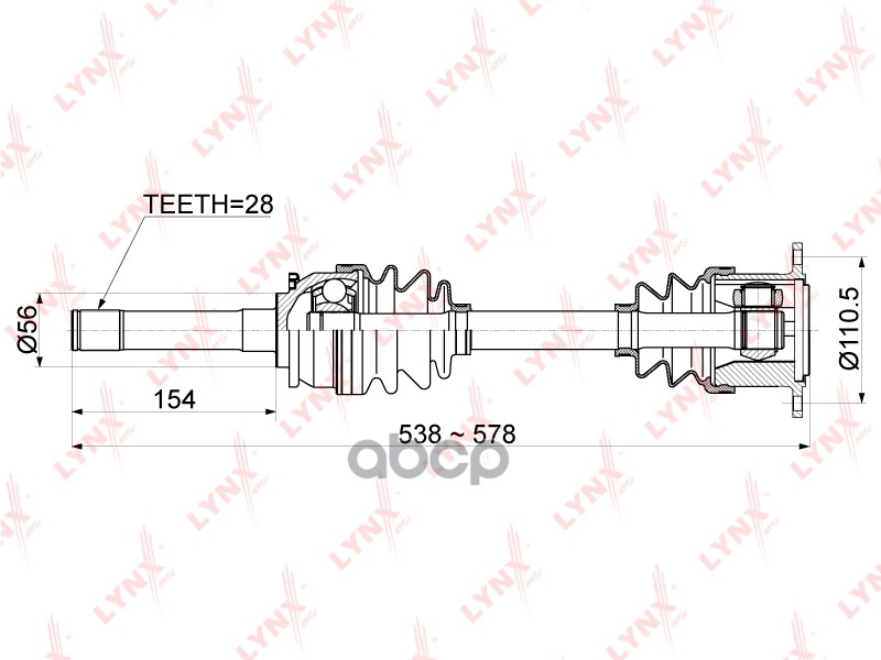 Привод в сборе передний R MITSUBISHI Pajero II 2.5D-3.0 94-00 / L200(K60 / K70) 2.5D 96-07 LYNXauto арт. cd-1088