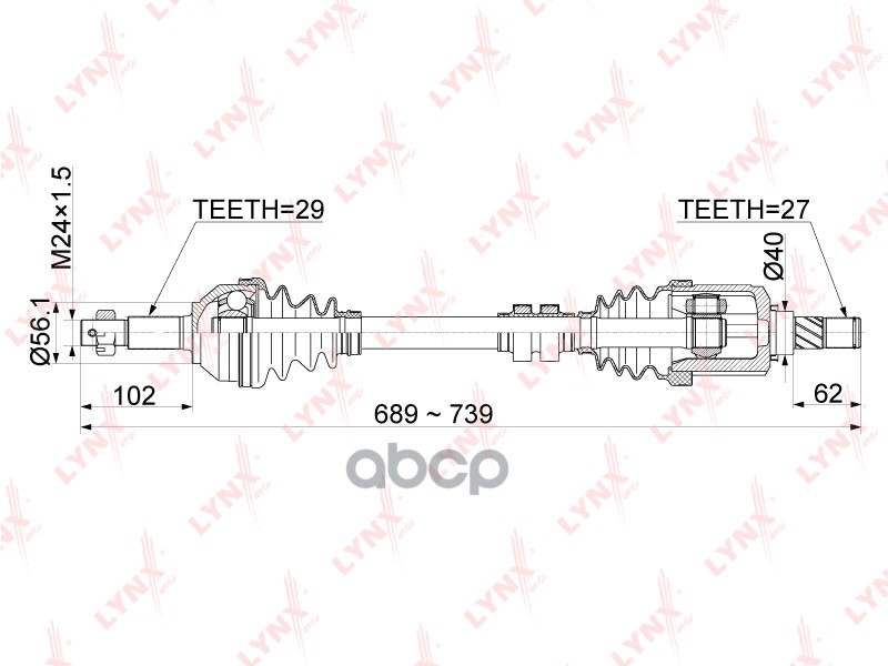 Привод в сборе L NISSAN Qashqai(J10) 2.0 2WD 07 / X-Trail(T31) 2.0 2WD 07 CD-1102 LYNXauto арт. CD-1102
