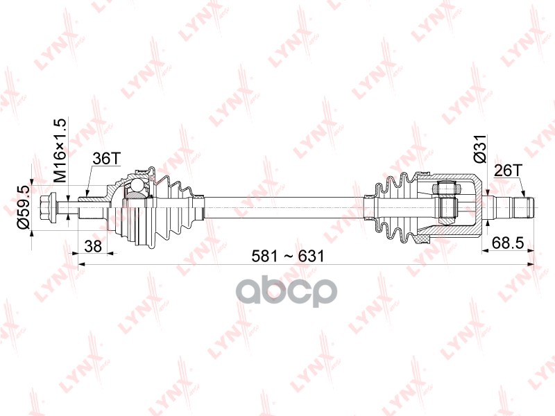 Привод в сборе L AUDI A3 1.6 AT 03-12  SKODA Octavia(1Z/5E) 1.6 AT 04> / Yeti 1.6 AT 14-17  VW Golf LYNXauto арт. cd-1140