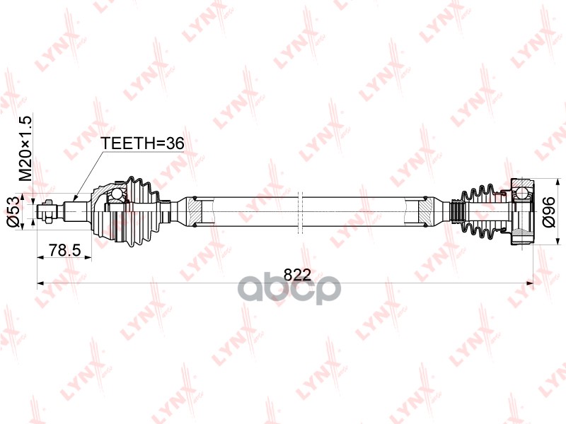 Привод в сборе R AUDI A6 MT 96-03  SKODA Octavia(1U/1Z) 1.4-1.9D MT 96-10  VW Golf IV 1.4-1.9D MT 97 LYNXauto арт. cd-1220