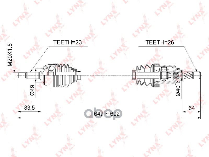 Привод в сборе L LADA Largus 1.6 16V 12> RENAULT Logan I 1.5D-1.6 05> / Sandero I 1.5D-1.6 08> LYNXauto арт. cd-6707