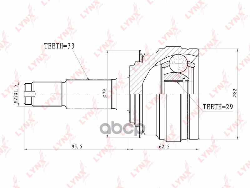 ШРУС наружный CHEVROLET Lanos 1.6 05>  DAEWOO Espero 95-99/Lanos 1.6 97> / Nubira 1.6-2.0 97> LYNXauto арт. co-1801