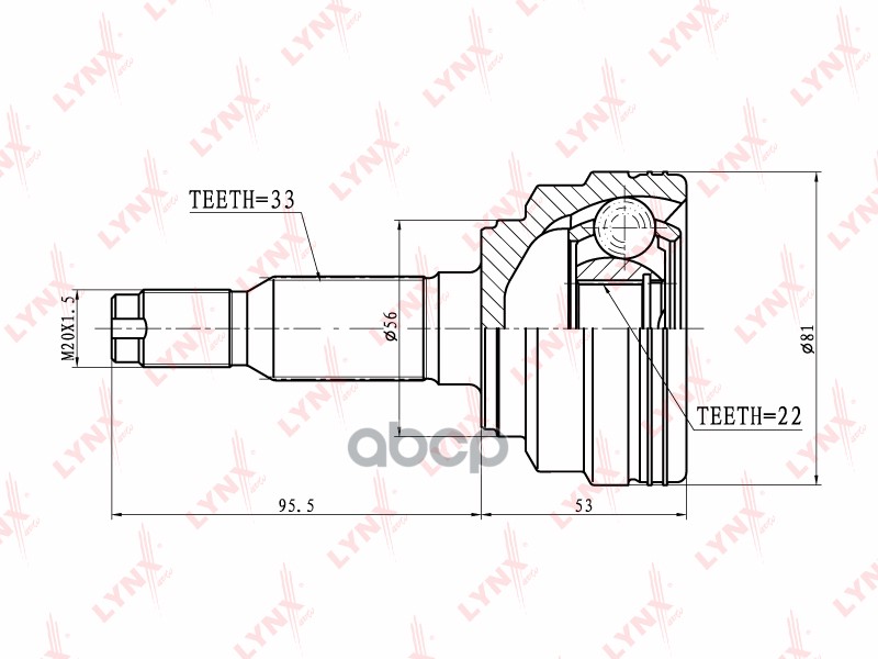 ШРУС наружный подходит для CHEVROLET Lacetti 1.8 03, DAEWOO Espero 2.0 95-99 CO-1806 LYNXauto арт. CO-1806