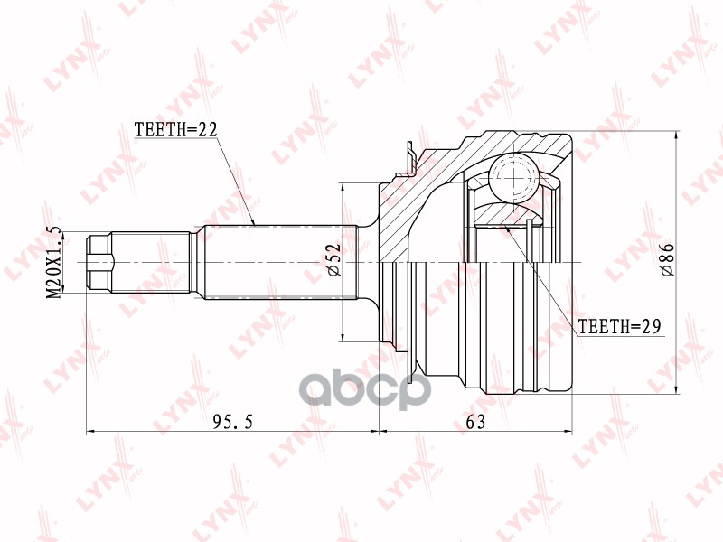 ШРУС наружный CHEVROLET Lanos 1.4-1.5 05>  DAEWOO Lanos 1.4-1.5 97> / Nexia 1.5 95-97 LYNXauto арт. co-1810