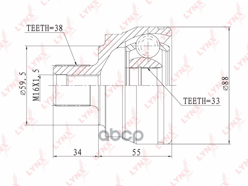 ШРУС наружный AUDI A4 1.8-3.0 00-04 LYNXauto арт. co-2802