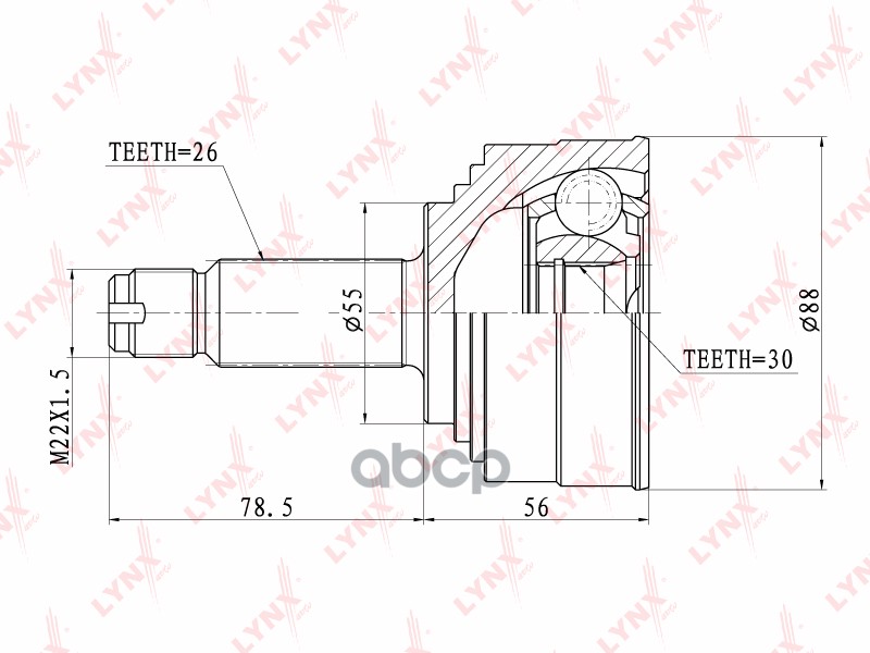 ШРУС наружный HONDA Civic 1.3-1.5 91-95/1.6 94-00 LYNXauto арт. co-3403