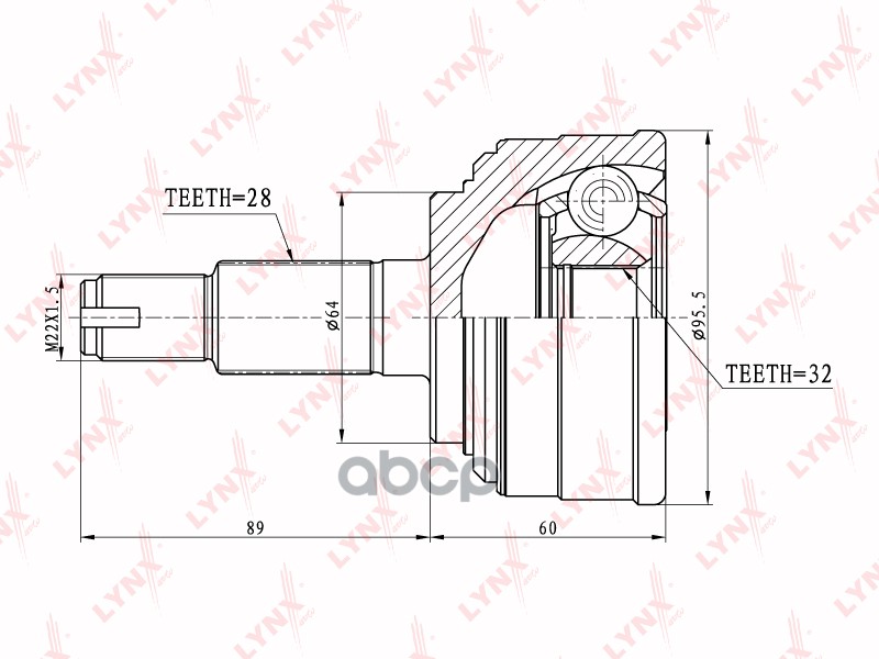 ШРУС наружный HONDA Prelude V 2.0-2.2 96-00 / CR-V(RD) 2.0 95-01 LYNXauto арт. co-3415