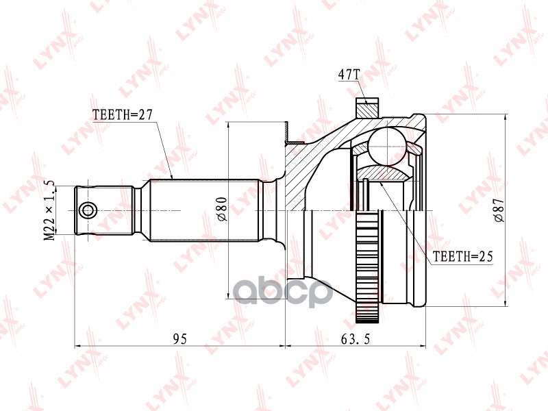 ШРУС наружный HYUNDAI Sonata 2.0 99> / 2.4 99-01/Trajet 2.0 00> LYNXauto арт. co-3606a
