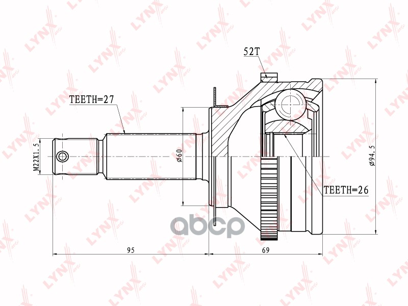 ШРУС наружный HYUNDAI Santa Fe (4WD) 2.0-2.7 00> LYNXauto арт. co-3624a