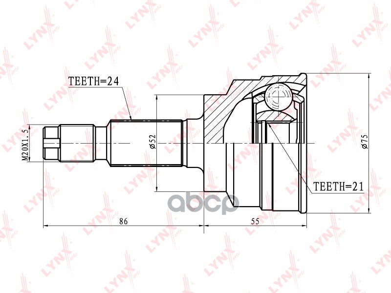 ШРУС наружный KIA Rio 1.3 00-05 LYNXauto CO-3625 LYNXauto арт. CO-3625