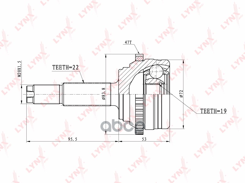 ШРУС наружный подходит для CHEVROLET Aveo 1.2 08/Kalos 1.2 05 CO-3631A LYNXauto арт. CO-3631A