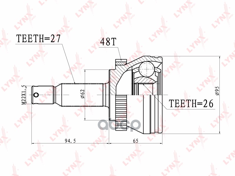 ШРУС наружный подходит для HYUNDAI Tucson 2.0 04, KIA Sportage 04 CO-3633A LYNXauto арт. CO-3633A