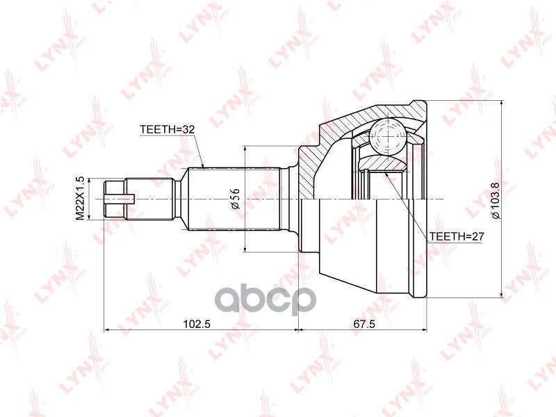 ШРУС наружный NISSAN Murano(Z51) 3.5 08> / Teana(J32) 3.5 08> / Quest(E52) 3.5 10> LYNXauto арт. co-3677