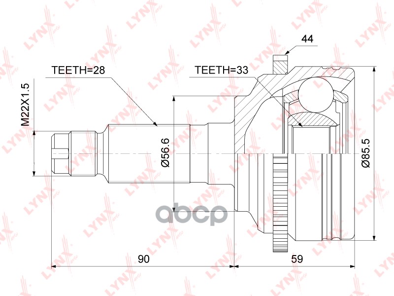 ШРУС наружный MAZDA 6(GG) 1.8-2.3 02-07 LYNXauto арт. co-3687a