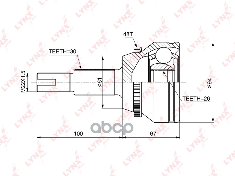 ШРУС наружный TOYOTA Camry(V40) 3.5 06>  LEXUS RX330 03-05 / RX350 06-08 LYNXauto арт. co-3692a