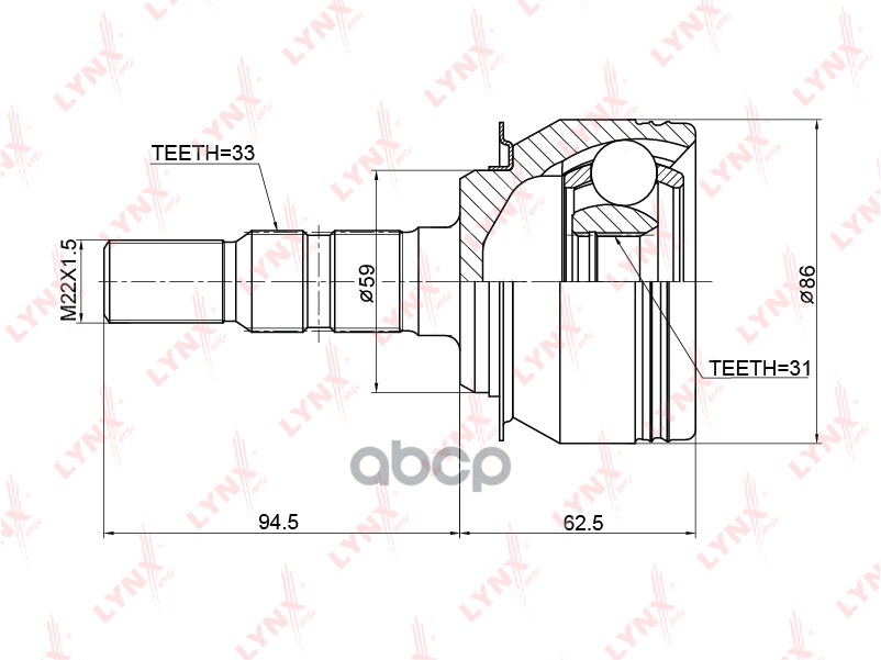 ШРУС наружный подходит для CHEVROLET Cruze 1.6-1.8 09 CO-3766 LYNXauto арт. CO-3766