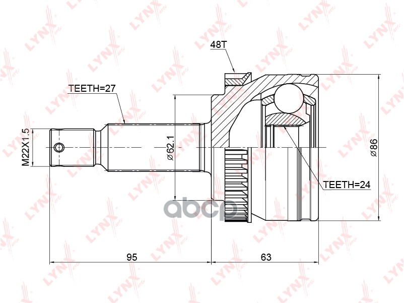 ШРУС наружный KIA Sportage(JE) 2.0-2.0D 04> LYNXauto арт. co-3769a
