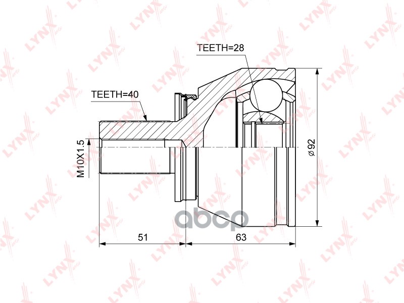 ШРУС наружный FORD Mondeo IV 1.6-2.0D 07-14 / Galaxy/S-Max 1.6-2.2D 06-15  VOLVO S60 II 1.6-1.6D 10> LYNXauto арт. co-3847