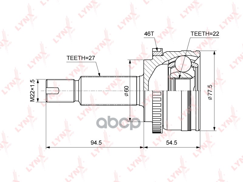ШРУС наружный подходит для HYUNDAI i30(FD) 1.4-1.6 07-11, KIA Cerato/Spectra(TD) 1.6 08 CO-3851A LYNXauto арт. CO-3851A