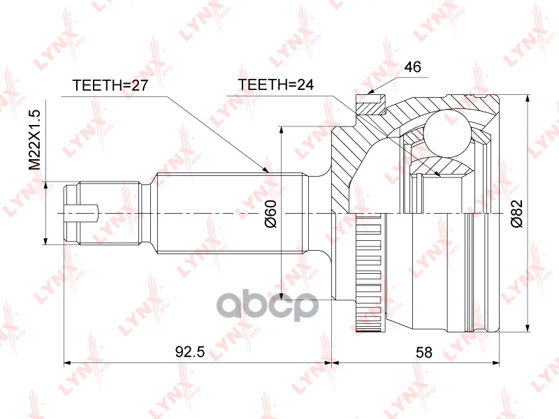 ШРУС наружный HYUNDAI i20 1.4D-1.6D 10>  KIA Soul I 1.6D 09> / Venga 1.4D-1.6D 10> LYNXauto арт. co-3880a