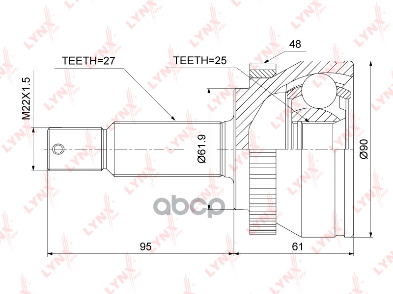ШРУС наружный KIA Sportage(JE) 2.0-2.7 04> LYNXauto арт. co-3889a