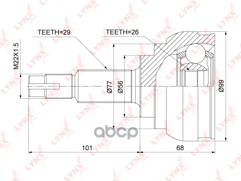 ШРУС наружный NISSAN Teana(J32) 2.5 10-11 / Murano(Z51) 2.5 08> LYNXauto арт. co-3897