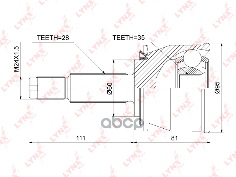 ШРУС внешний  перед прав/лев LYNXauto CO-3901 LYNXauto арт. CO-3901