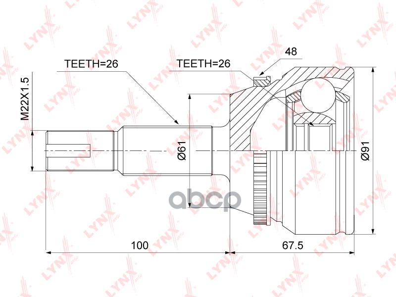 ШРУС наружный TOYOTA Camry(V40) 2.4 06> LYNXauto арт. co-3906a
