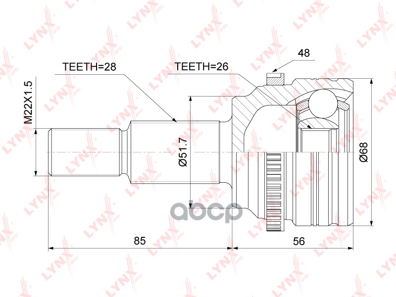 Шрус Наружный | Зад Прав/Лев | LYNXauto арт. CO3919A