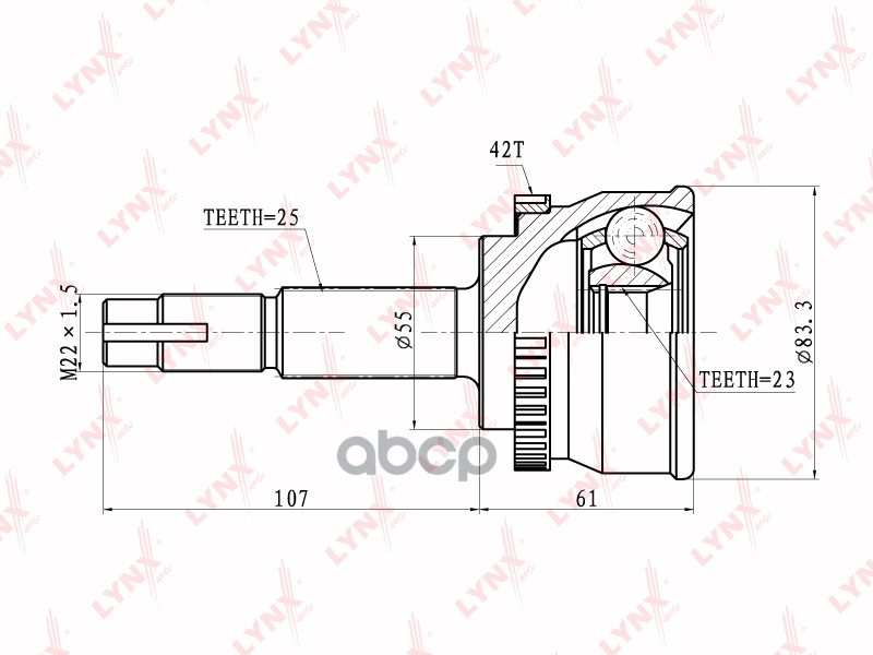 ШРУС наружный подходит для NISSAN Almera(N15) 2.0 96-00/Sunny/Sentra 1.6-2.2 98-00 CO-5722A LYNXauto арт. CO-5722A