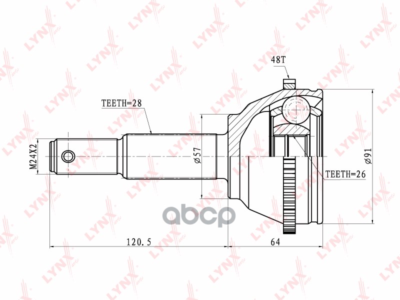 Шрус Наружный Ford Transit 2.0D-2.4Td 00-06 LYNXauto арт. co-5905a
