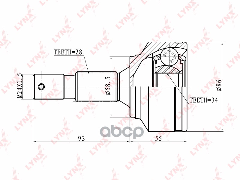 Шрус Наружный Citroen C5 1.6D-2.0 08>  Peugeot 807 2.2D 02> / 407 1.6D-2.0 04> LYNXauto арт. co-6104