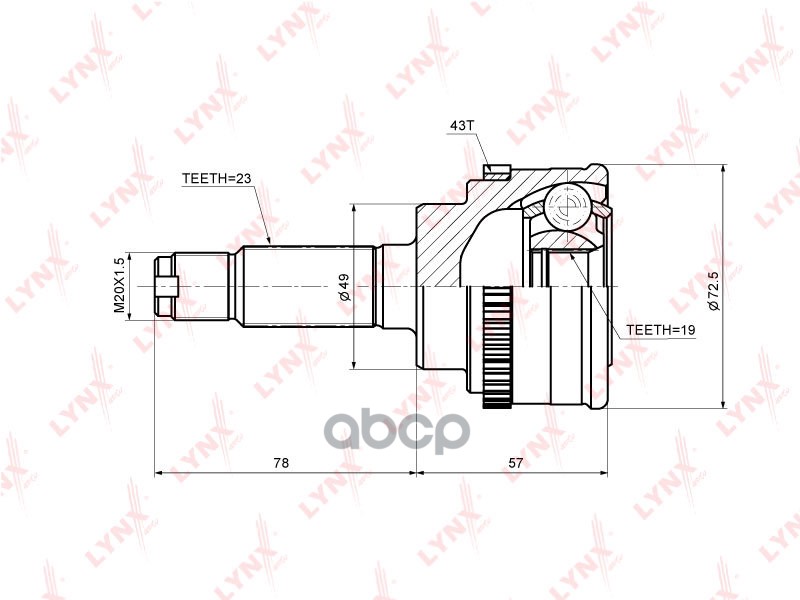 ШРУС наружный SUZUKI Wagon R+ 1.0 97-00 LYNXauto арт. co-7307a