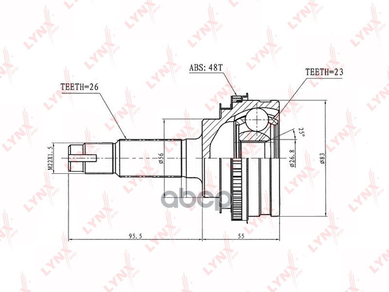 ШРУС наружный TOYOTA Caldina 1.8 96-97/Corolla 1.5 90-94/Corona 1.6-1.8 96-02 LYNXauto арт. co-7506a