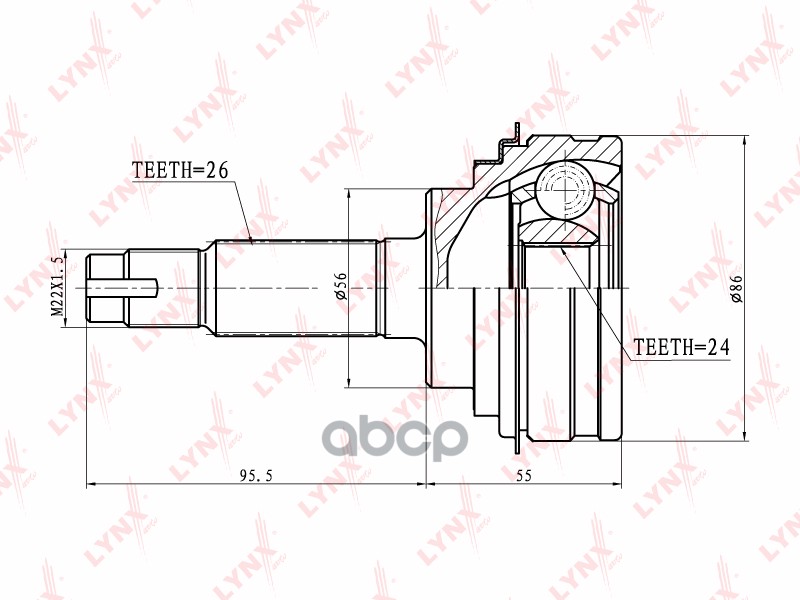 ШРУС наружный TOYOTA Camry 1.8-2.0D >91/Carina 1.8-2.0D >93/Corolla 1.8D >93/Rav 4 2.0 94-00 LYNXauto арт. co-7508