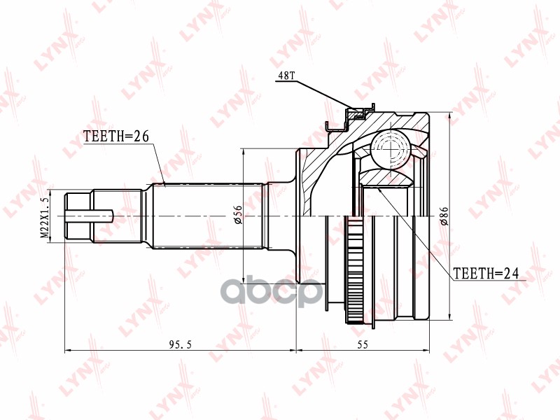 ШРУС наружный TOYOTA Camry 2.0 >97/Carina E 2.0 93-97/Corolla 1.8D >93/Rav 4 2.0 94-00 LYNXauto арт. co-7509a
