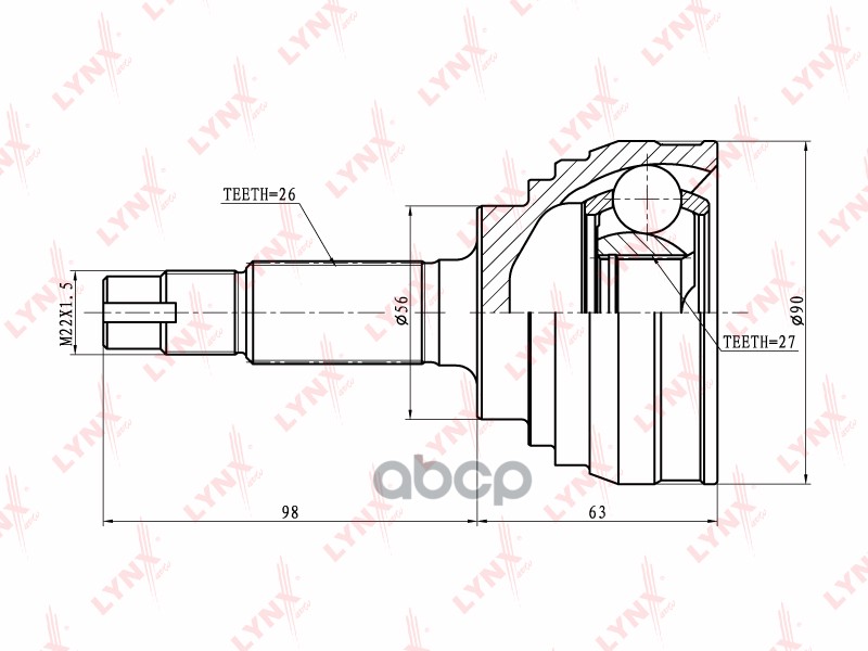 Шрус Наруж Toyota Camry/Vista 2.0 -94/Estima/Previa 2.4 93-99/Liteace/Townace 2.2 96-/Lucida/Emin LYNXauto арт. CO7514