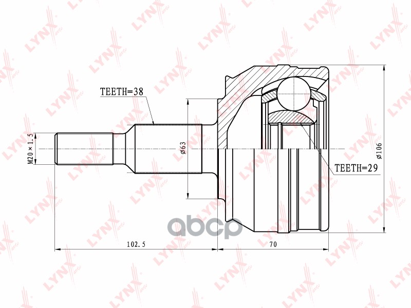 ШРУС наружный VW Transporter 5 2.0D-3.2 03> LYNXauto арт. co-8006