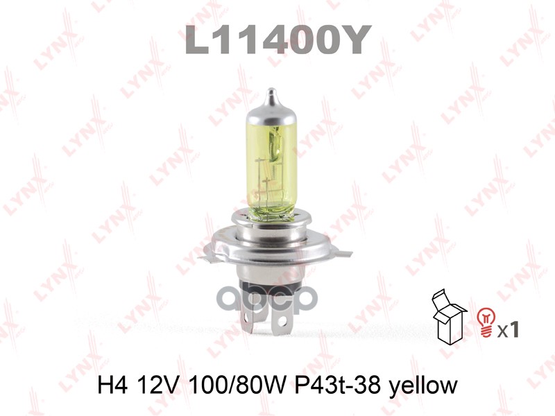 Лампа галогенная H4 12V 100/80W P43T-38 YELLOW LYNXauto арт. l11400y