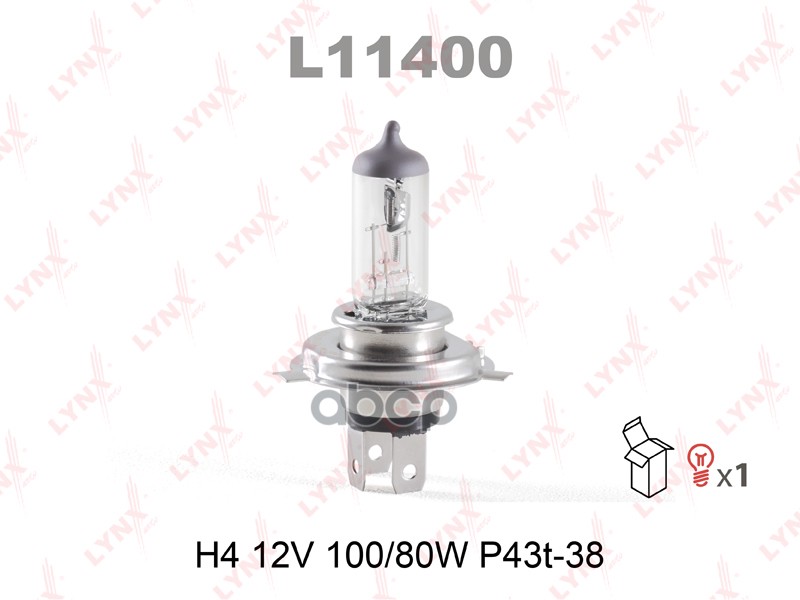 Лампа 12V H4 100/80W P43t LYNXauto 1 шт. картон L11400 LYNXauto арт. L11400
