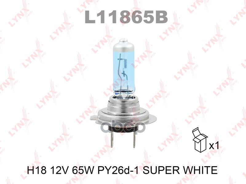 Лампа галогенная H18 12V 65W PY26d-1 SUPER WHITE LYNXauto арт. l11865b
