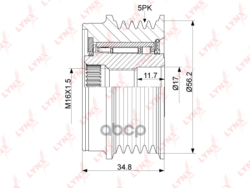 Муфта свободного хода генератора AUDI A4 1.6-1.9D 94-04 / A6 1.8-1.9D 97-05  SKODA Superb(3U) 1.8-2. LYNXauto арт. pa-1012