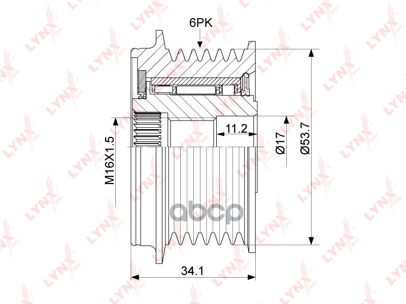 Муфта свободного хода генератора FORD Mondeo IV 2.0 07-15 / Galaxy/S-Max 2.0 06-14  VOLVO S80 II 2.0 LYNXauto арт. pa-1090