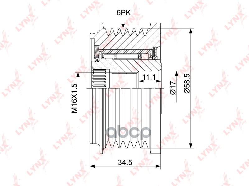 Муфта свободного хода генератора CITROEN Jumper 2.2D 06>  FIAT Ducato 2.2D 06>  FORD Transit 2.2D 06 LYNXauto арт. pa-1110