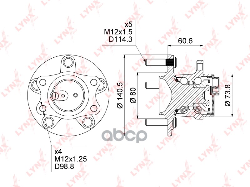 Ступица задняя в сборе с ABS MITSUBISHI ASX 1.6-2.0 2WD 10> / Lancer 1.5-2.0D 08> / Outlander/Airtre LYNXauto арт. wh-1026