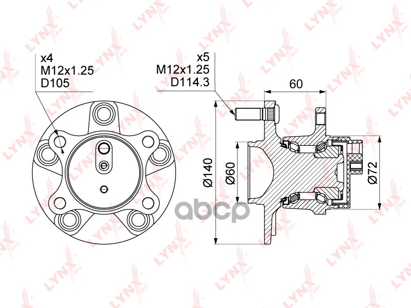 Ступица задняя в сборе SUZUKI SX4 1.5-2.0 2WD JPN 06> / Swift IV 1.6 JPN 12> LYNXauto арт. wh-1099