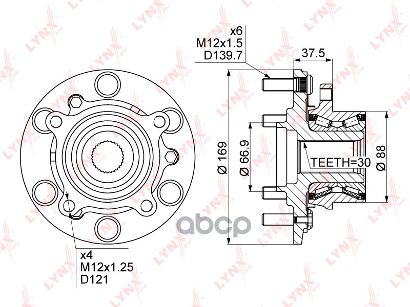Ступица передняя в сборе MITSUBISHI L200(KA/KB) 2.5D-3.5 05> / Pajero Sport II 2.5D-3.5 08> LYNXauto арт. wh-1126