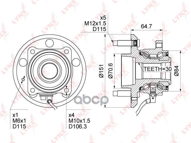 Ступица задняя в сборе CHEVROLET Captiva 2.0D-3.2 06>  OPEL Antara 2.0D-3.2 06> LYNXauto арт. wh-1130